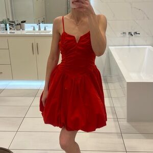 Angel Biba Red Spaghetti-Strap Bubble Mini Dress